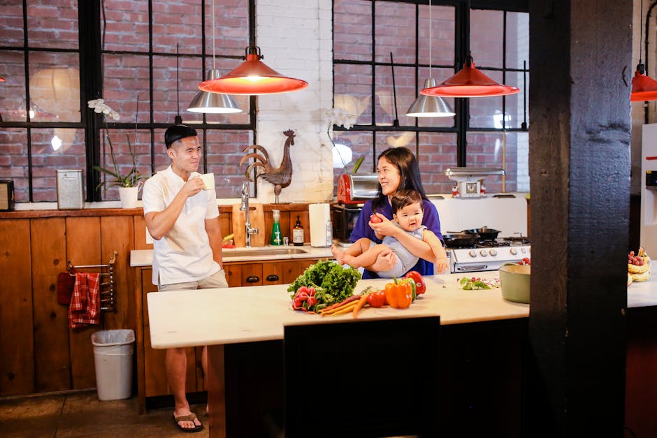 East Asian family cooking together, enjoying quality time in a warm, inviting ki